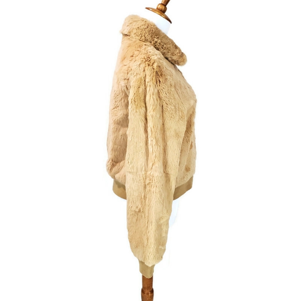 Cynthia Cynthia Steffe Tan 100% Rabbit Fur Leather Y2K Bomber Jacket Soft Size S - Picture 5 of 15